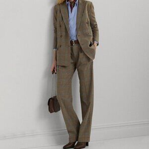 Lauren Ralph Lauren Women's Glen Check Straight-Leg Pants - Brown NWT Size 0
